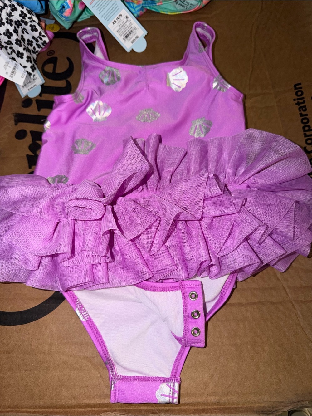 Target Girls Pink Ruffle One-Piece Swimsuit with Silver Shells